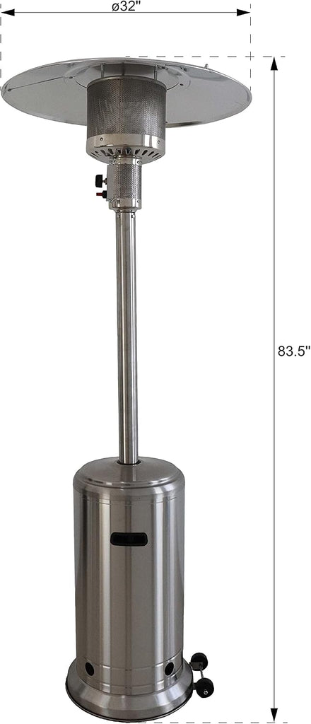 32in Propane Patio Heater, 46000 BTU Steel Gray Outdoor Standing Heater | Extensive Heating Radius With Quiet