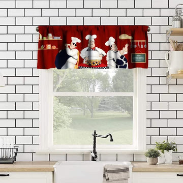 Kitchen Curtains Chef Valances for Windows Rod Pocket Curtain Three Fat Chefs Style Print Drape Valance Blackout