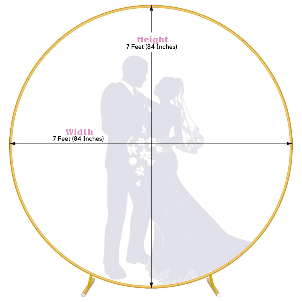 7.0 Ft Round Balloon Arch Stand Gold Backdrop Frame for Wedding, Birthday, Baby Shower, Graduation, Party