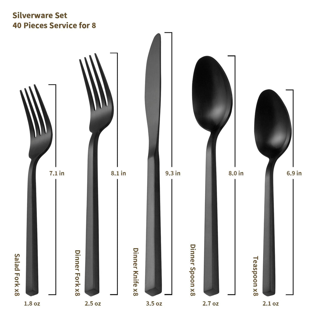 Cube Black 40-Piece Forged Stainless Steel Matte Flatware Set for 8