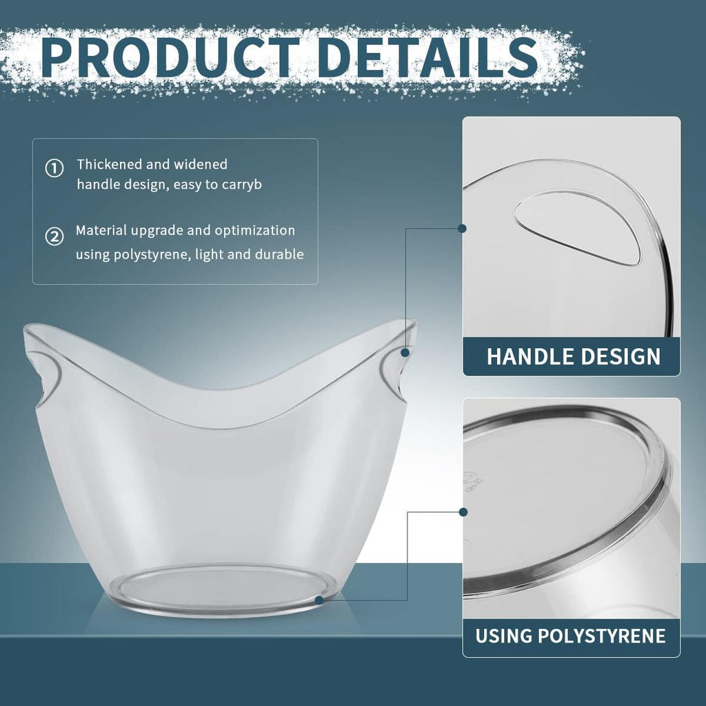 Ice Bucket for Parties or Bar, 3.5 Liter Clear Plastic Drink Tub