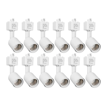 H Type Track Lighting Head to E26 Medium Screw Base Adapter Light Direction Adjustable Pack of 12 (White)