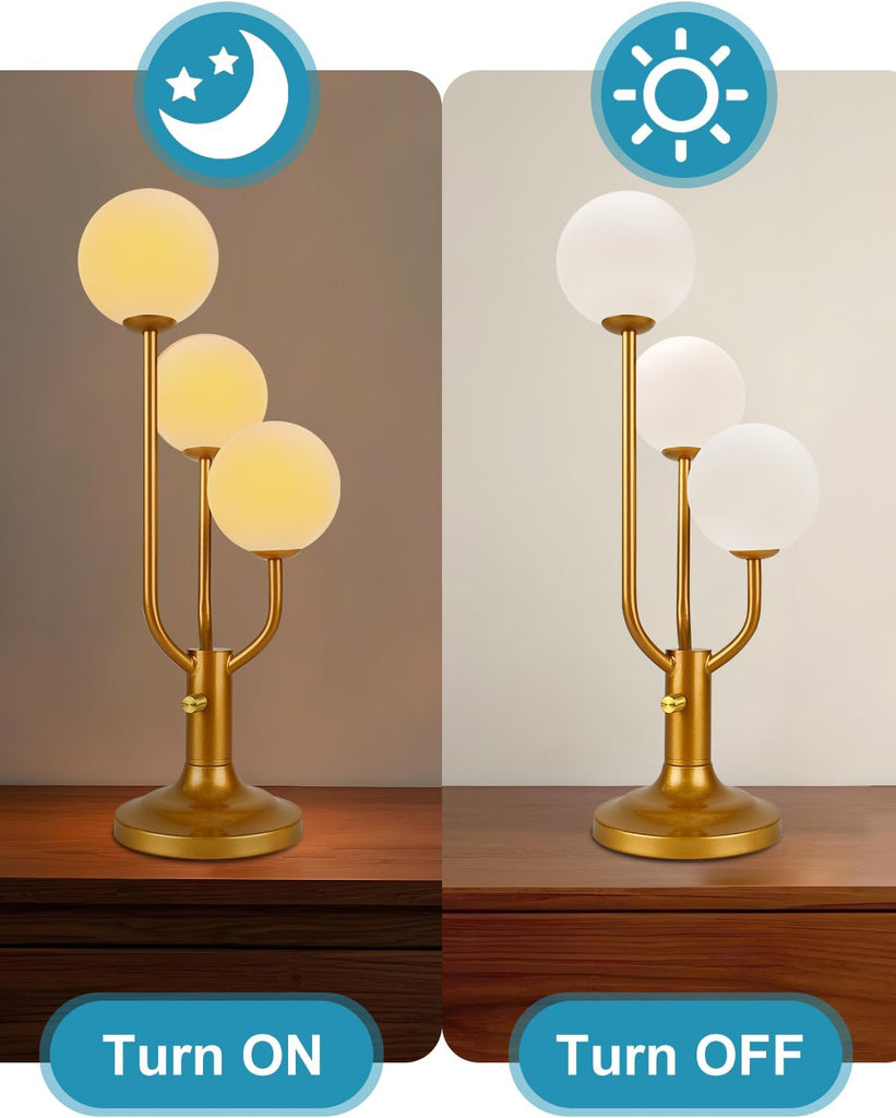 Modern Gold Globe Table Lamp Dimmable Mid Century 3-Light Desk Lamp 3000K Warmwhite Nightstand Lamp Bedside End