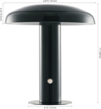 11" Forest Green Rechargeable LED Mushroom Table Lamp, Cordless Portable Dimmable Mid-Century Modern Accent Lamp