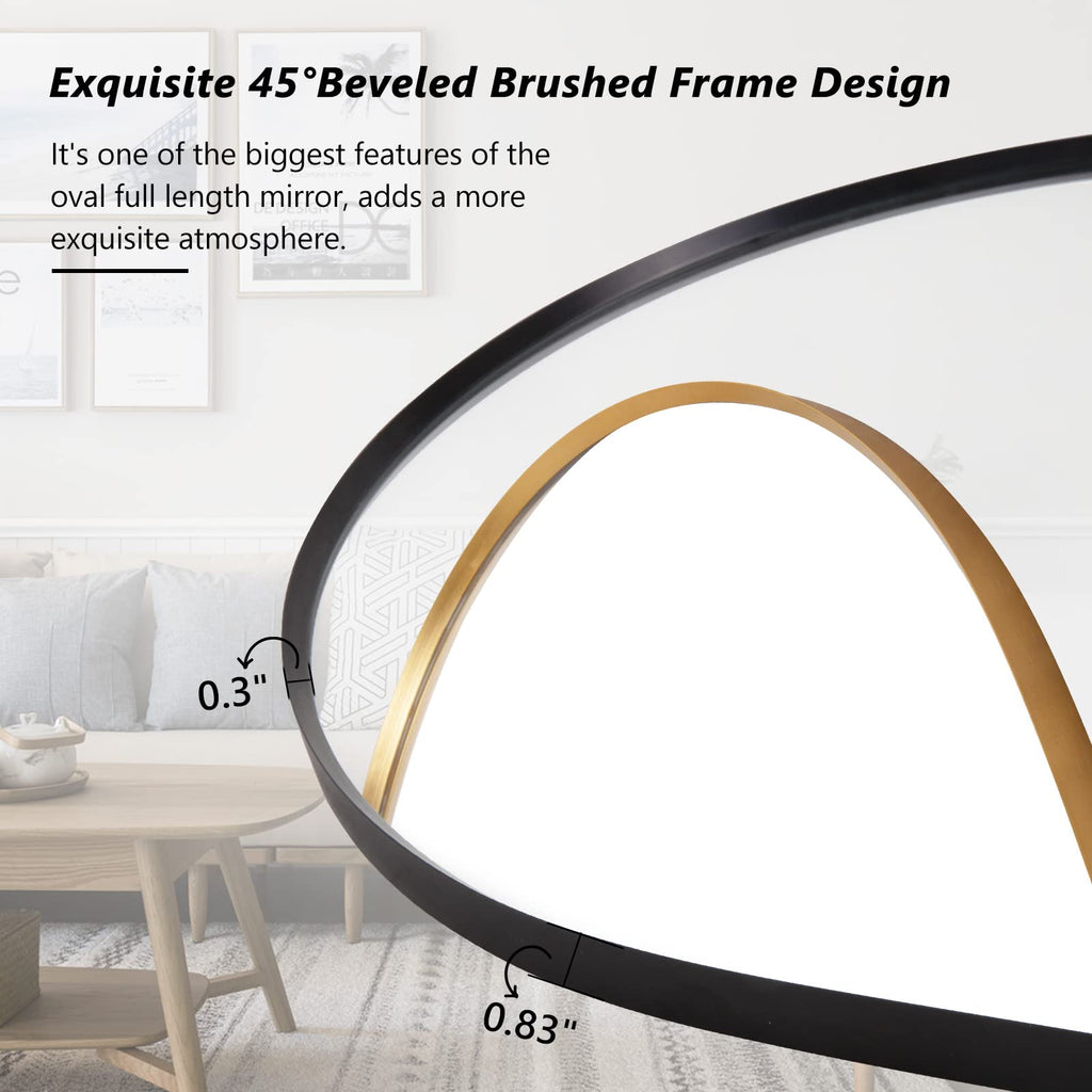Oval Full Length, 65"×22" Wall-Mounted Floor with Metal Frame, Ultra-Clear Explosion-Proof Dressing, Simple and