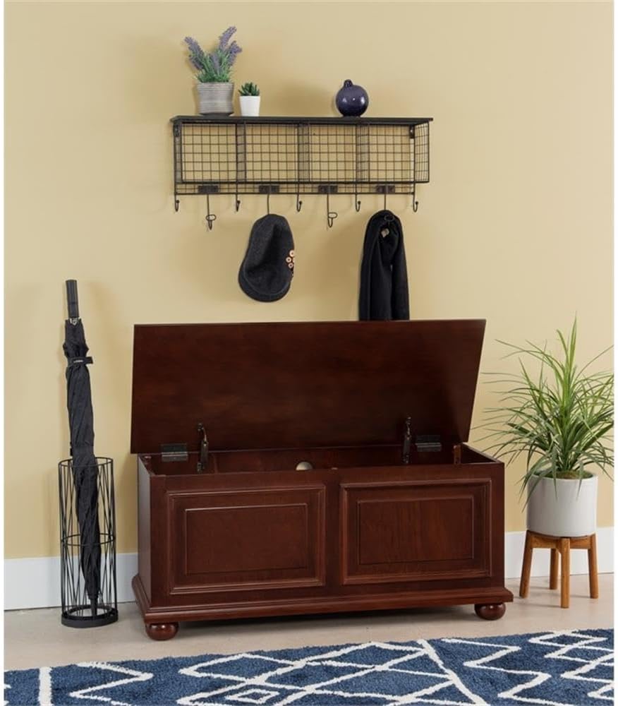 Contemporary MDF Rubberwood Chest, Cherry Finish, 40.5" w x 16.75" d x 18" h, Decorative Molding, Bun Feet, Lined