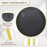 24 Inch Round Mirror, Metal Frame Circle Mirror, Wall Mounted , Vanity, Living Room, Gold