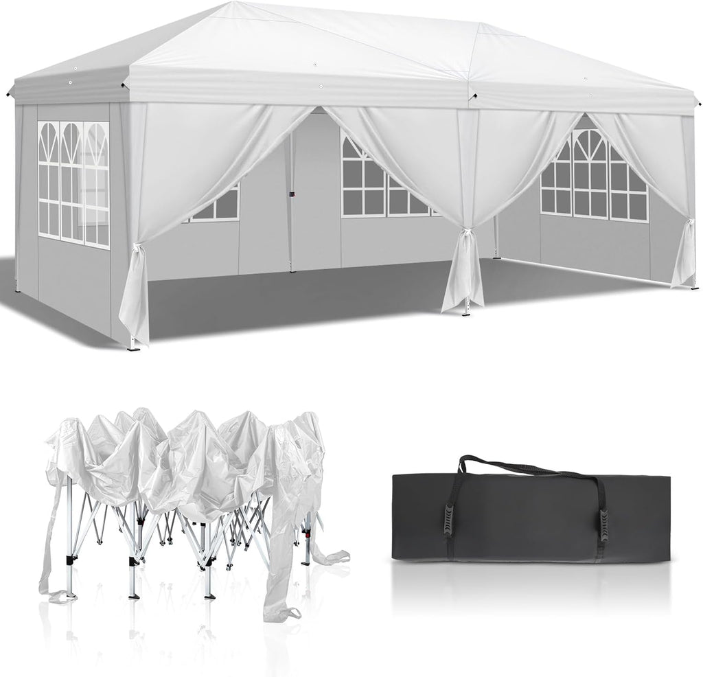10x20 ft Pop Up Canopy Tent with 6 Sidewalls with Carry Bag, Outdoor Gazebo Shelter