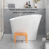 47" Japanese‑Style Irregular Freestanding Soaking Bathtub, Modern White Stone Resin Deep Soaker Tub with Built‑in