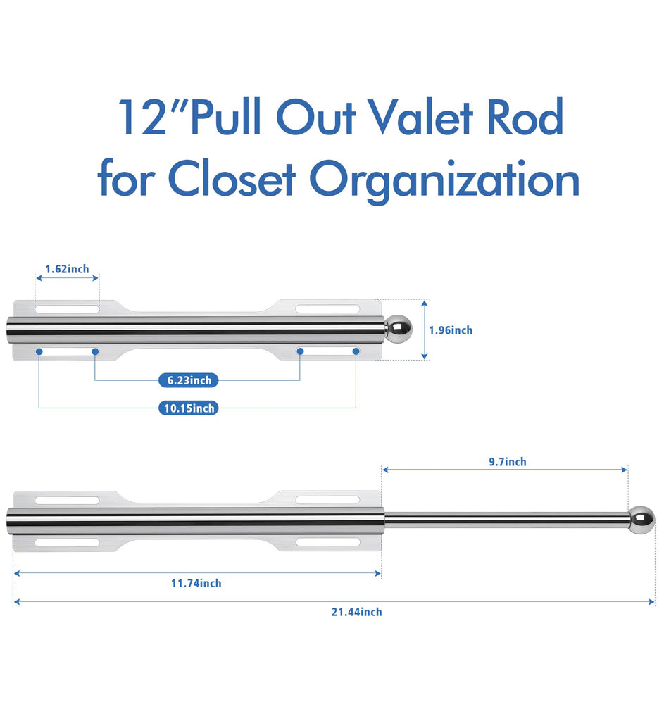12" Valet Rod for Closet Pull Out (2 Pack, Chrome)