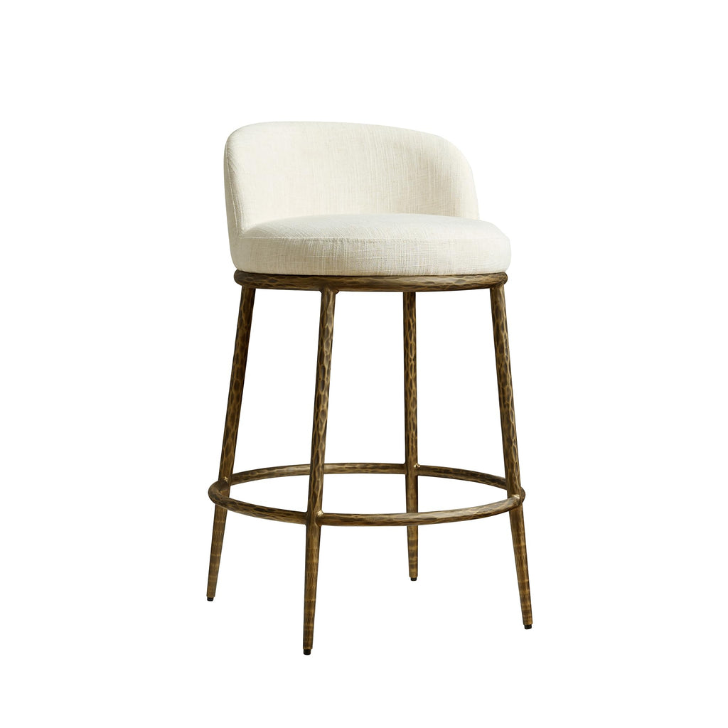 Hammered Counter Height Bar Stool with Low Back, Antique Gold