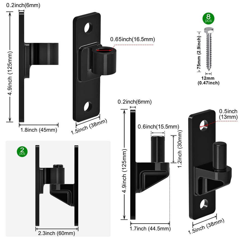 Heavy Duty Gate Hinges 6MM Thick Carbon Steel, Load Capacity Black Wall Mount Gate Hinge with 8 Screws