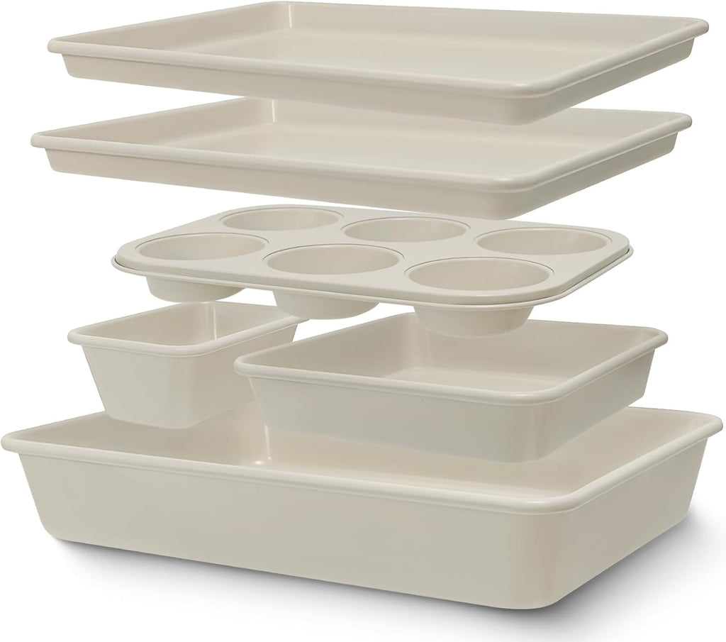 Pans Set, Nonstick Bakeware Sets, Oven Pans for Cooking, 6 Pieces Set Including Cookie Sheet, Deep Roaster Pan