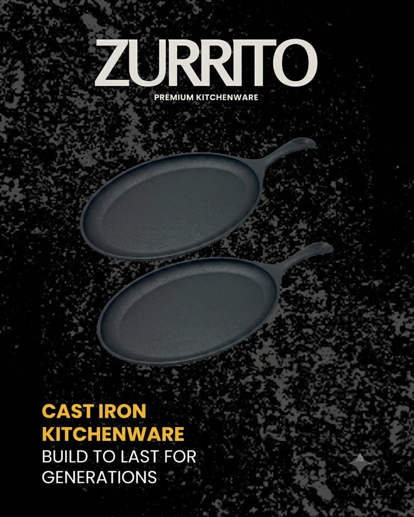 4x Fajita Skillet with Saucers, Cast Iron Hot Plate, Fajita Kit, Sizzling Plate with Wooden Base, Fajita Skillet Set