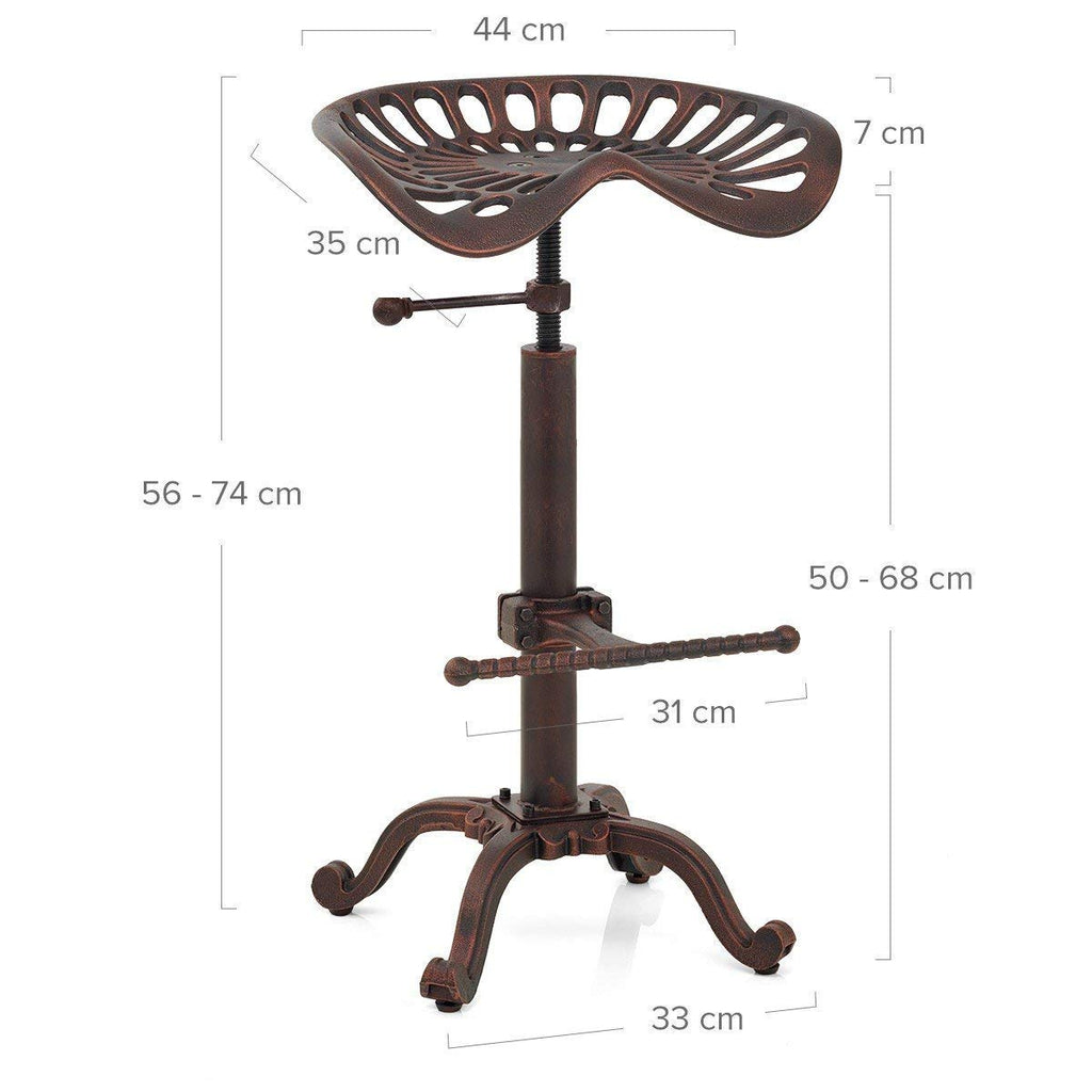 Rustic Industrial Bar Stool - Cast Iron Tractor Stool Adjustable Height Swivel Breakfast Bar Stool (Copper)