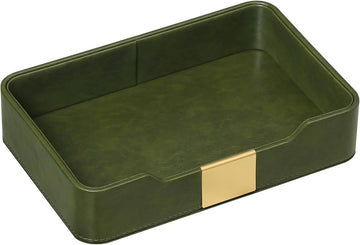 PU Leather Valet Tray, Nightstand Organizer, Catchall Tray, Green