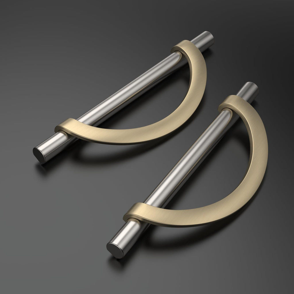 6 Pack Brushed Satin Nickel and Gold Cabinet Pulls 5 Inch(128MM) Hole Centers Kitchen Cabinet Handles Cabinet
