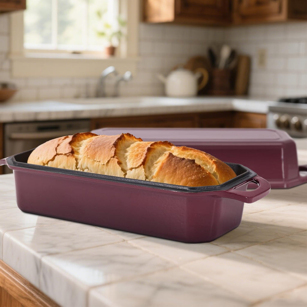 Bread Pan Cast Iron Loaf Pan with Lid Bread Loaf Pan 13x5 Inch Enameled Cast Iron Sourdough Bread Pan, Magenta