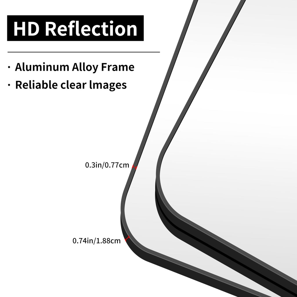 Large Bathroom Mirror 72x36 inch, Black Rectangle Mirrors with Metal Frame, Rounded Corner Rectangular Mirror