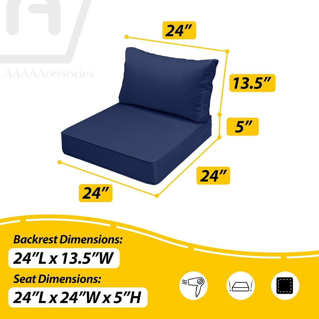 Outdoor Chair Cushions, 24 x 24 x 5 + 13.5 in, Set of 1 | Patio Furniture Replacement Seat Cushions, Fade-Resistant