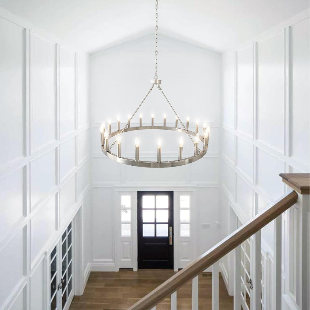Inspired Camino Style Chandelier - Silver Wagon Wheel Chandelier 40", Farmhouse Brushed Nickel Chandelier for Dining Room 20-Light, Modern Round Living Room Chandeliers Light Fixture for Foyer, Entryway, E12 A105-B0DHVBHHXP