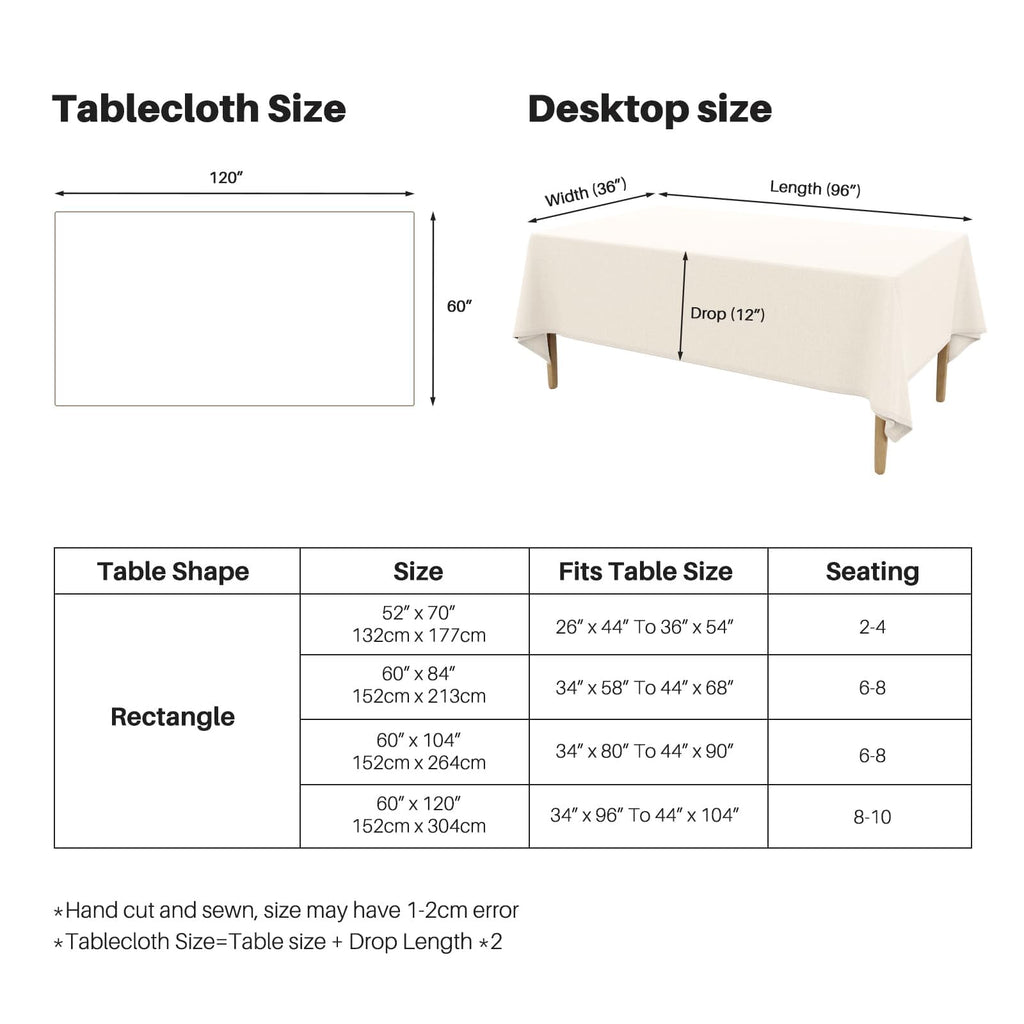 Textured Linen Table Cloth for Rectangle Table, Ivory, 60 x 84 Inch