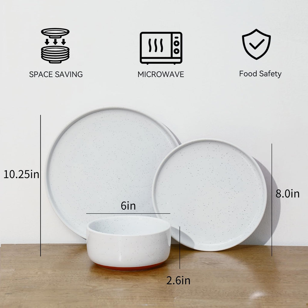 Modern Art Series Speckled Stoneware Dinnerware Set, Porcelain White