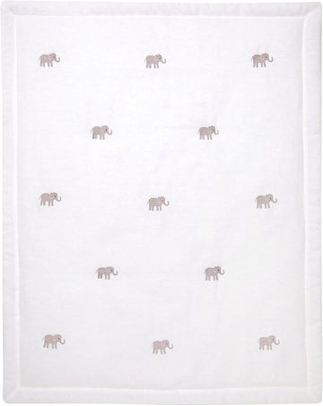 Signature Elephant Creamy White Linen Embroidered Baby Crib Quilt