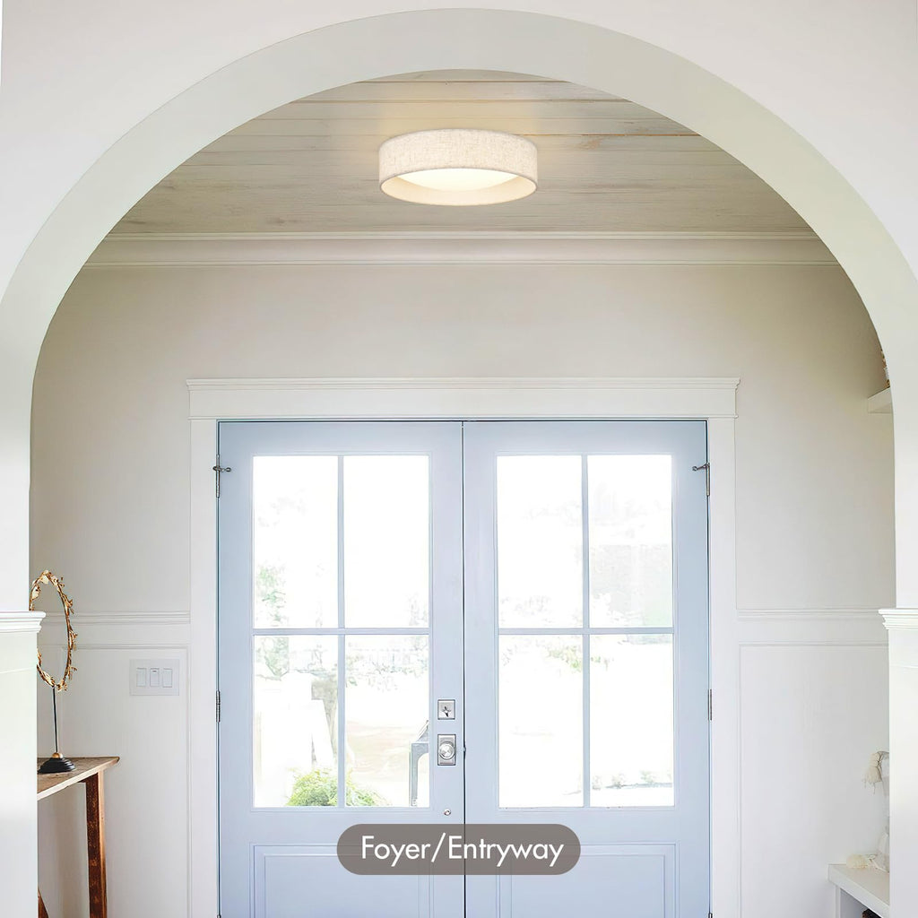 Modern Linen LED 13 Inch Ceiling Light Fixture with 24W 5CCT, Flush Mount Low Profile Room Lamp, Dimmable Minimalist