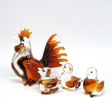Hand-Blown Glass Brown Hen Chicken Figurine, Farmhouse Decor