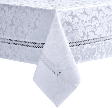 Heavy Duty Fabric Tablecloth with White Lace-Waterproof/Wrinkle Free/Stain Resistant/Oil Proof-for D