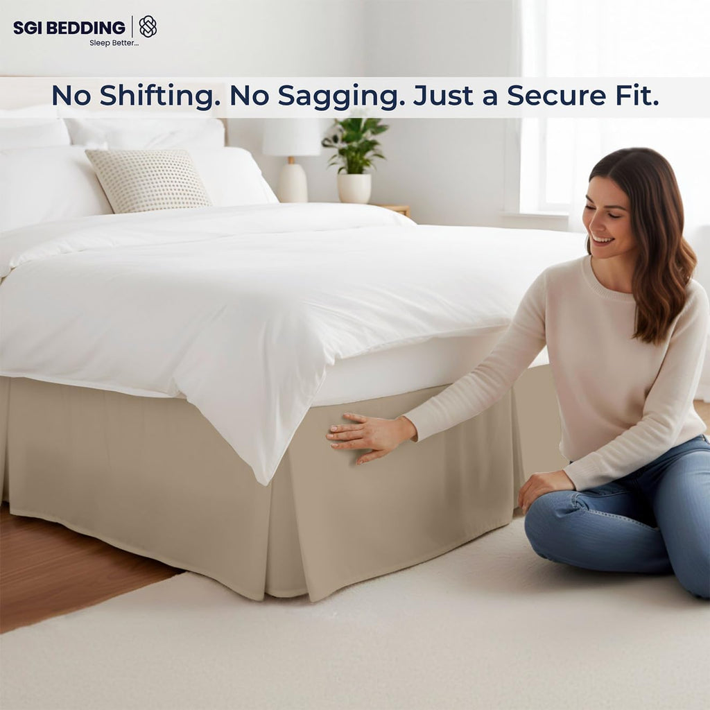 16 inch Drop Bed Skirt Full Size Platform Style with Secure Fit, Classic Tailored Look, Elegant Pleated Style Dust