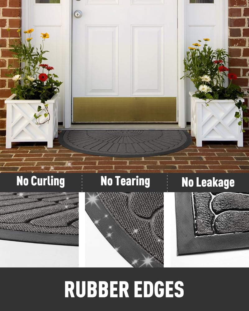 Door Mat Outdoor Indoor Entrance Doormat-Semicircular Durable Rubber Non Slip Front Door Mat for Outside Inside Entry