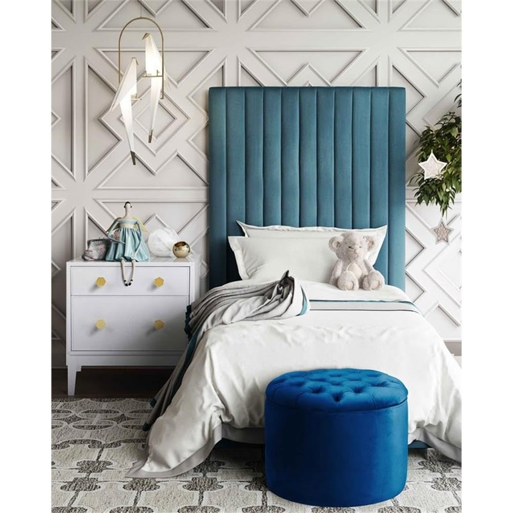 Queen Navy Velvet Storage Ottoman