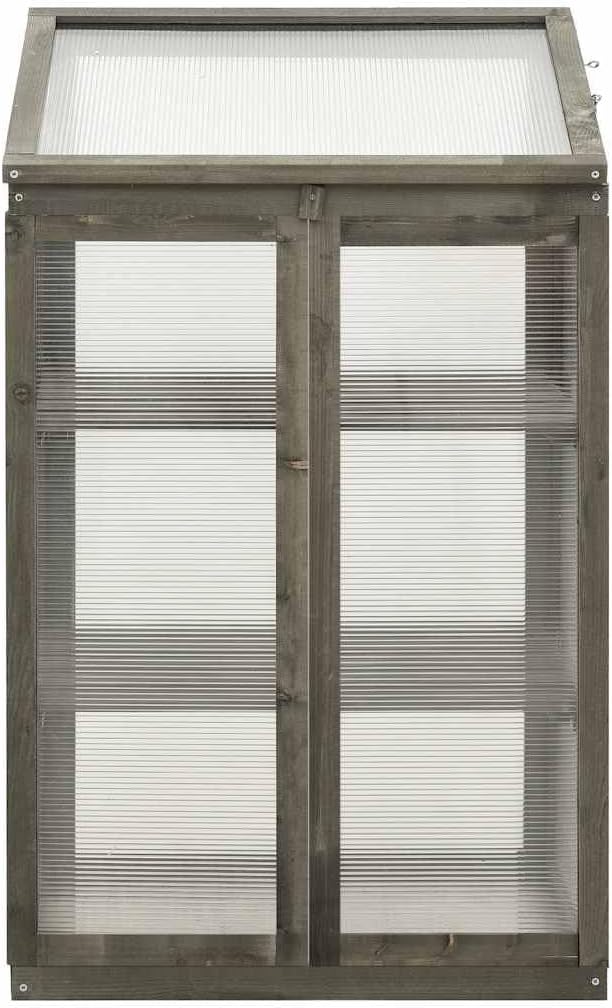 Wooden Garden Greenhouse 23.6 x 17.7 x 39.4 in, Cold Frame Plant House with 2 Shelves and Hinged Lid, Solid Firwood