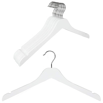 White Wooden Hangers 10 Pack, 0.28 inch Slim Wood Clothes Hanger with Flat Design and Smooth Notches