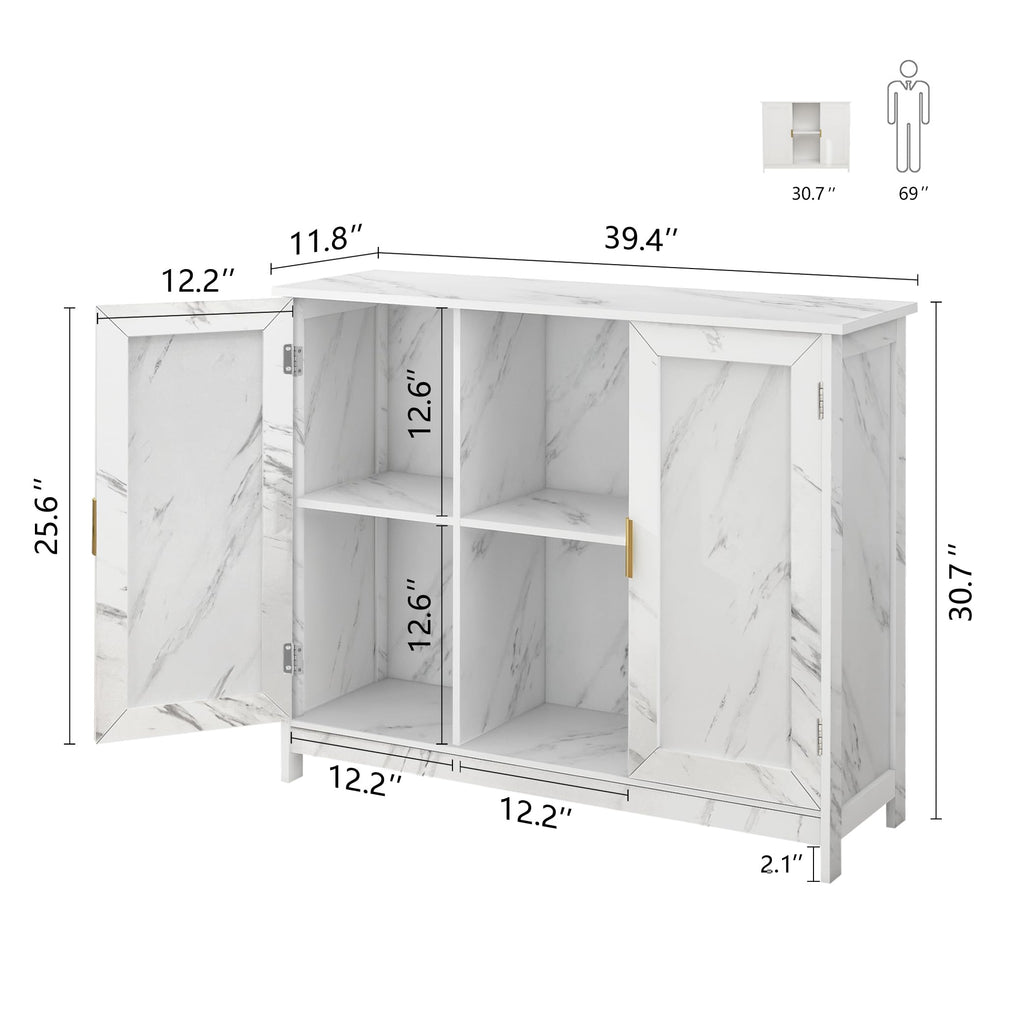 Marble Top Narrow Sideboard Cabinet, White Marble Side Buffet Cabinet