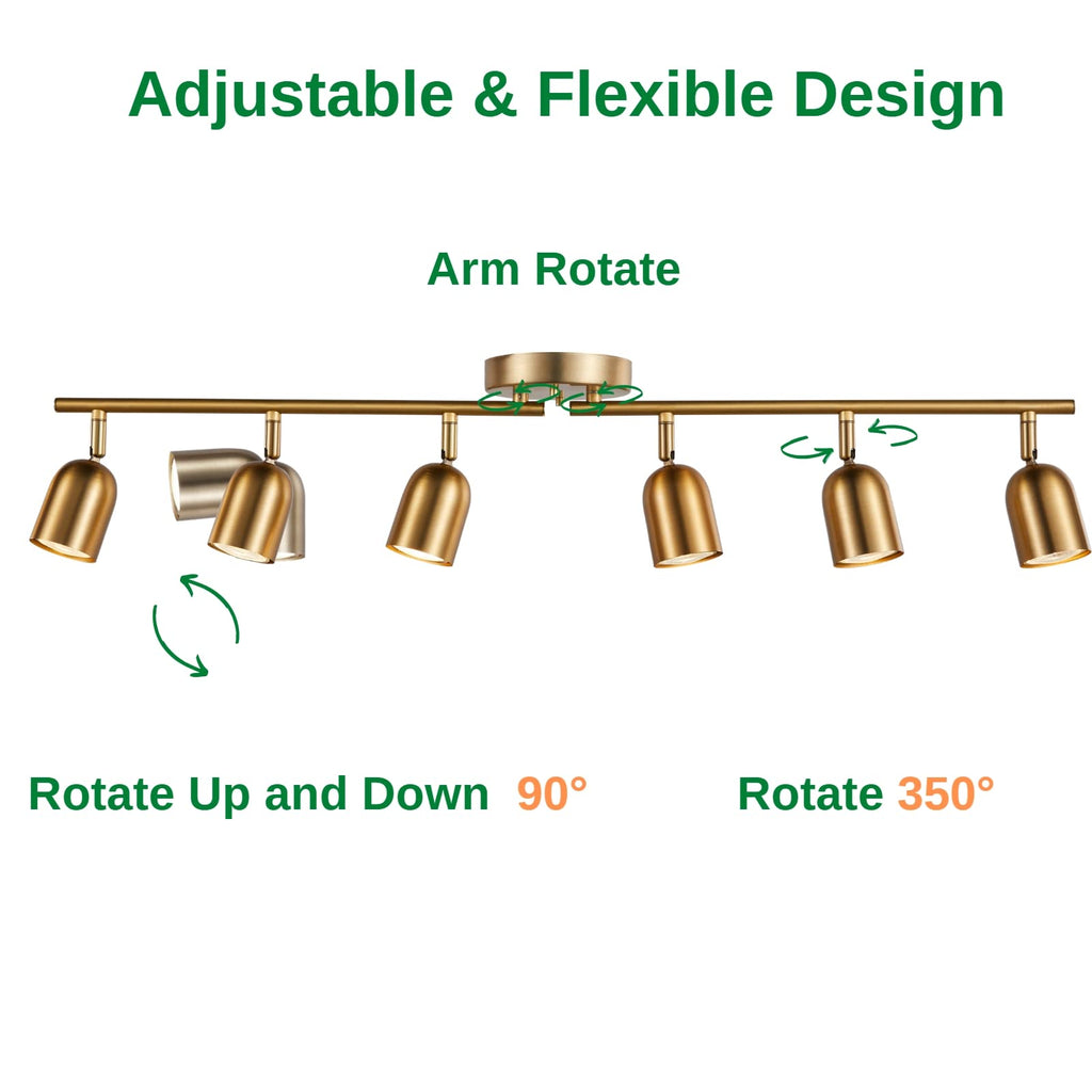 6 Light Track Lighting Kit, Matt Brass Finish Adjustable with Moden Flush Mount Ceiling Spotlight Improvement (6L)