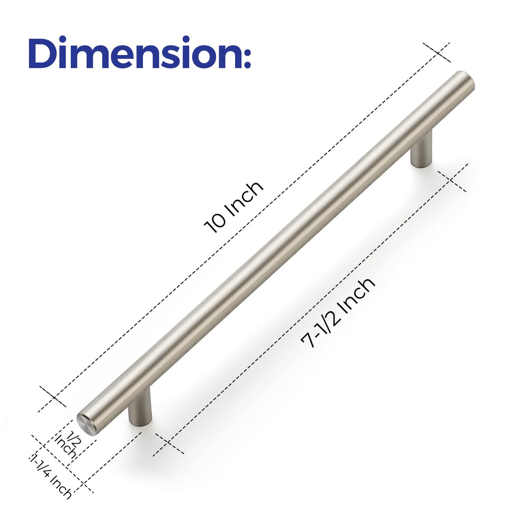 Brushed Nickel Cabinet Handles 10" Length,7-1/2" Hole,10 Pack