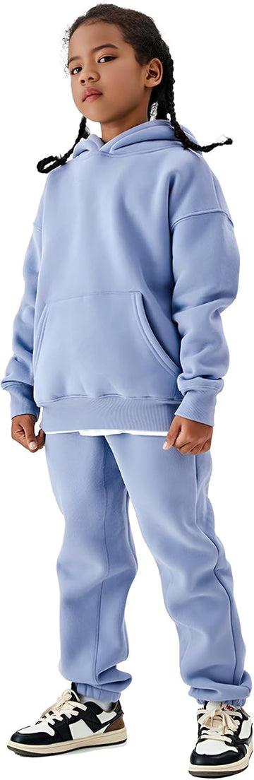 Kids Sweatsuit Girls Boys Fleece 2 Piece Outfits Hooded Sweatshirt and Jogger Sweatpants Athletic Clothing Sets
