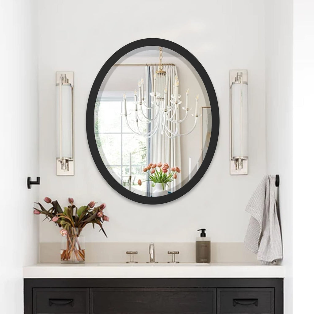 Oval Wall 23x29 Inch Matte Black Metal Frame Decorative Wall Mounted Mirrors for Vanity, Bathroom, Entryway, Living
