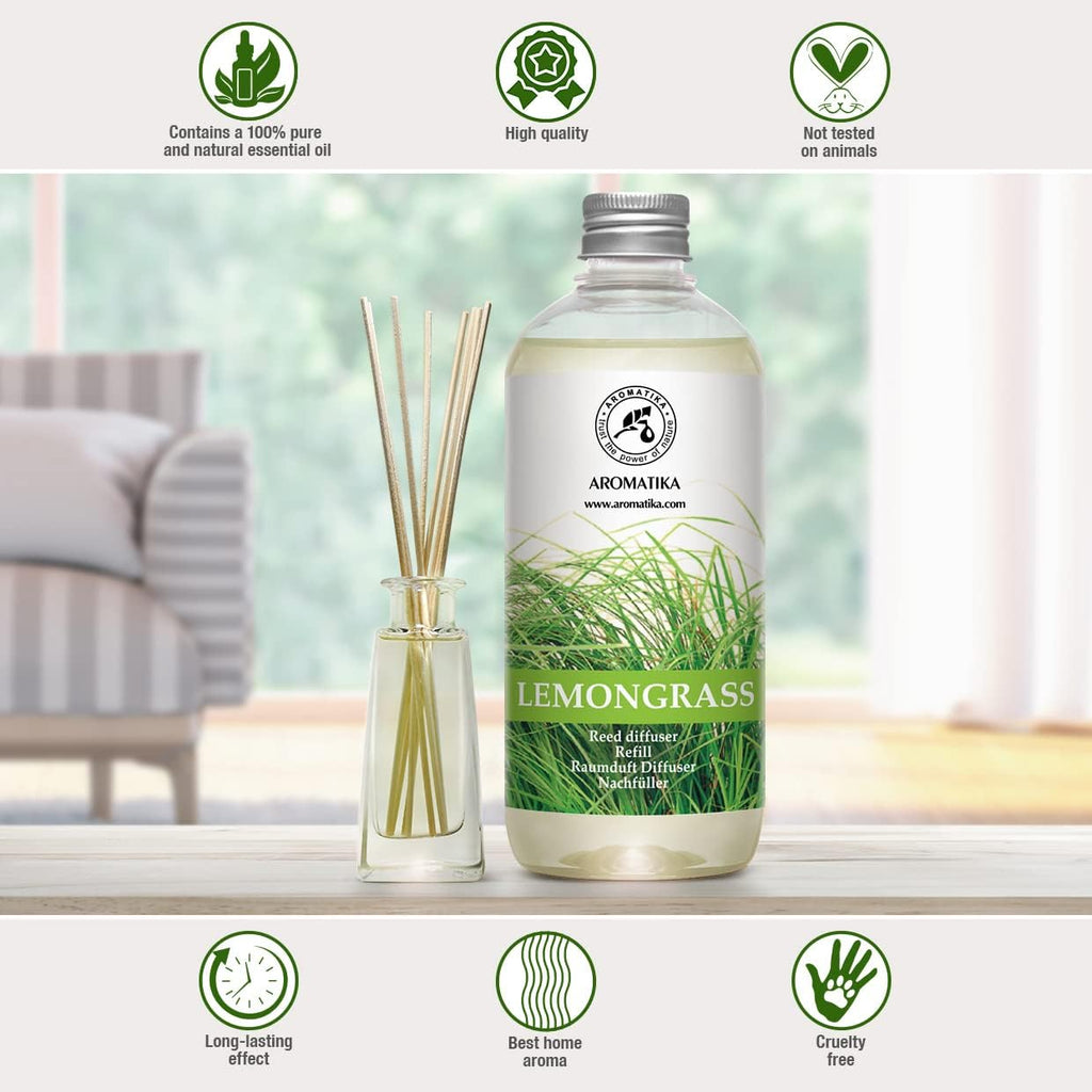 Lemongrass Reed Diffuser Refill, Natural Essential Lemongrass Oil 17 Fl Oz - Fresh & Long Lasting Fragrance - Reed - Set of 169