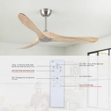 52" Modern Ceiling Fan, No Light, 6-Speed, Reversible, Timed Shutdown, DC Motor, Natural Wood 3 Blade, Porch, Bedroom, Living Room A101-B0C7L4CS79