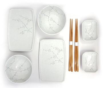 8 Piece Japanese Cherry Blossom Dinnerware Set, White