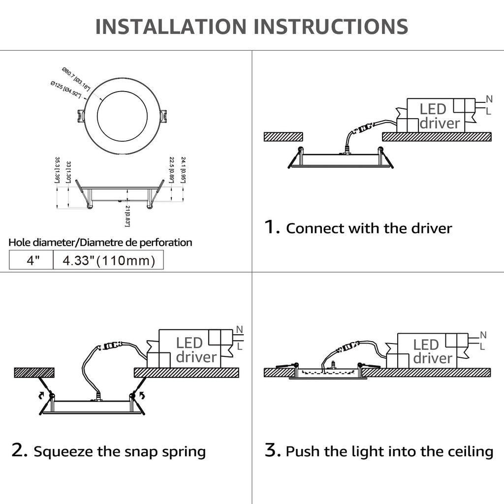 5CCT 4 Inch LED Recessed Ceiling Light, CRI 90