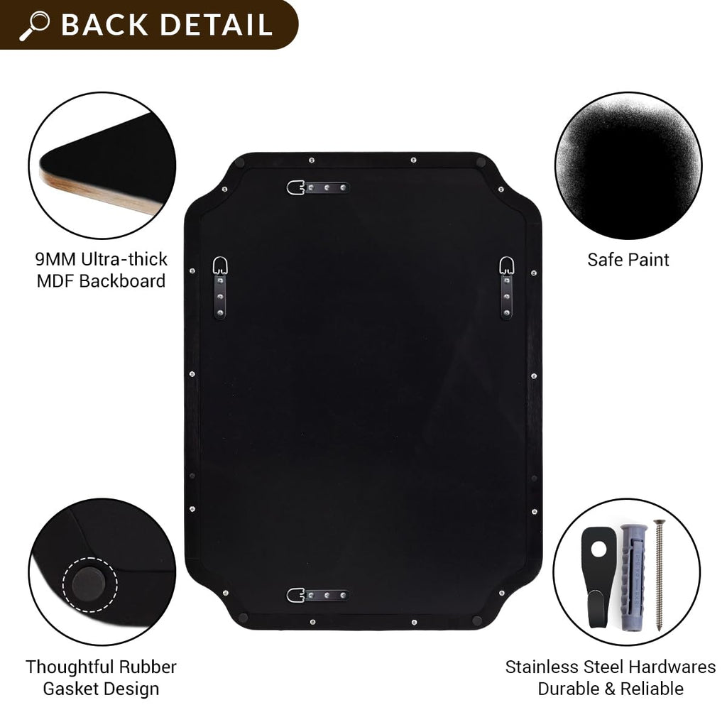 30x36 Inch Bathroom Mirror, Matte Black Vanity Mirror, Modern Scalloped Mirror in Premium Stainless Steel Metal Thin