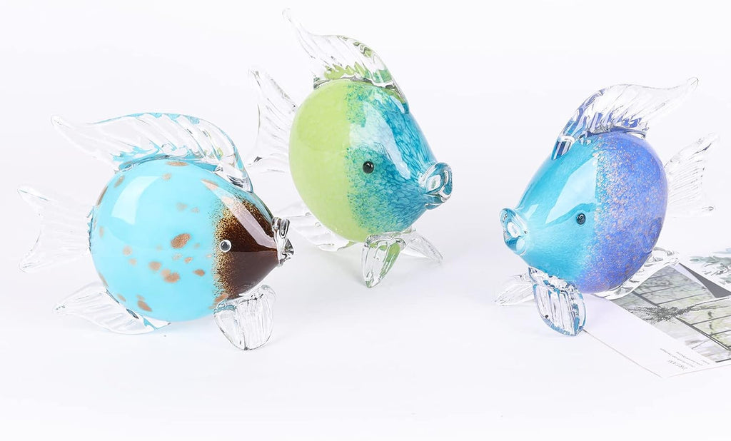 Large Glass Fish Figurines Hand Blown Glass Fish Statue and Sculpture Home Decor, Murano Animal Tropical Sea Glass