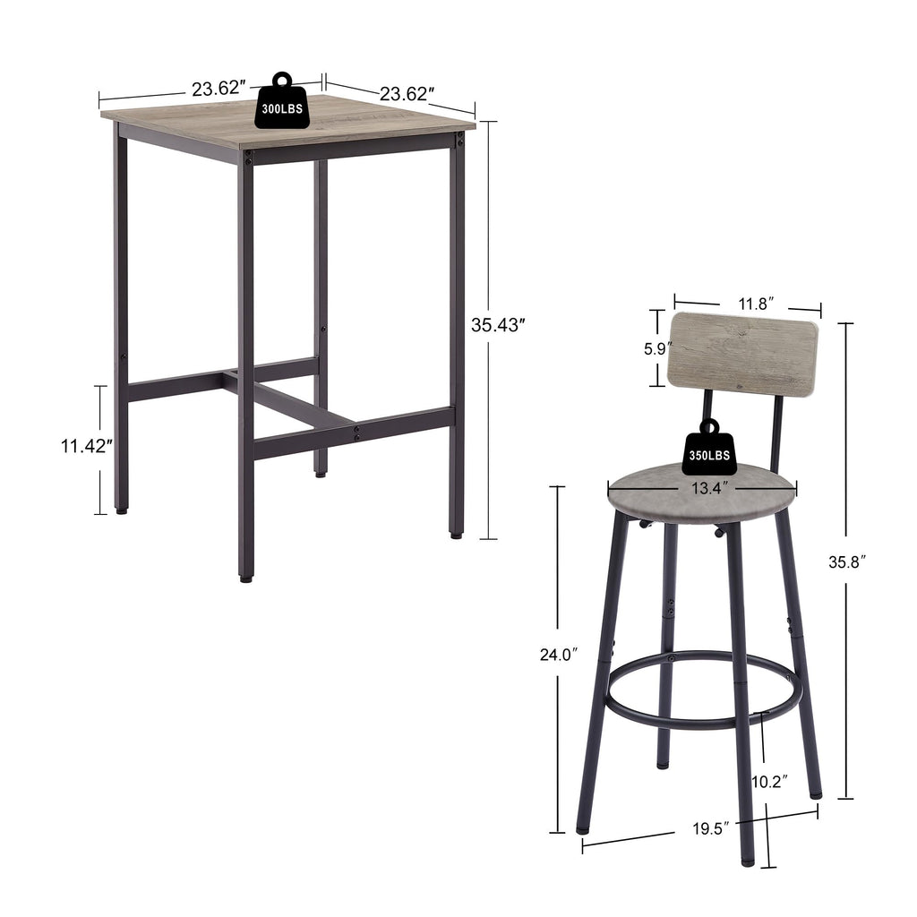 Bar Table Set for 2 with 2 PU Upholstered Stools, Pub Bistro Dinning Table and Stools with Backrest, Counter Height