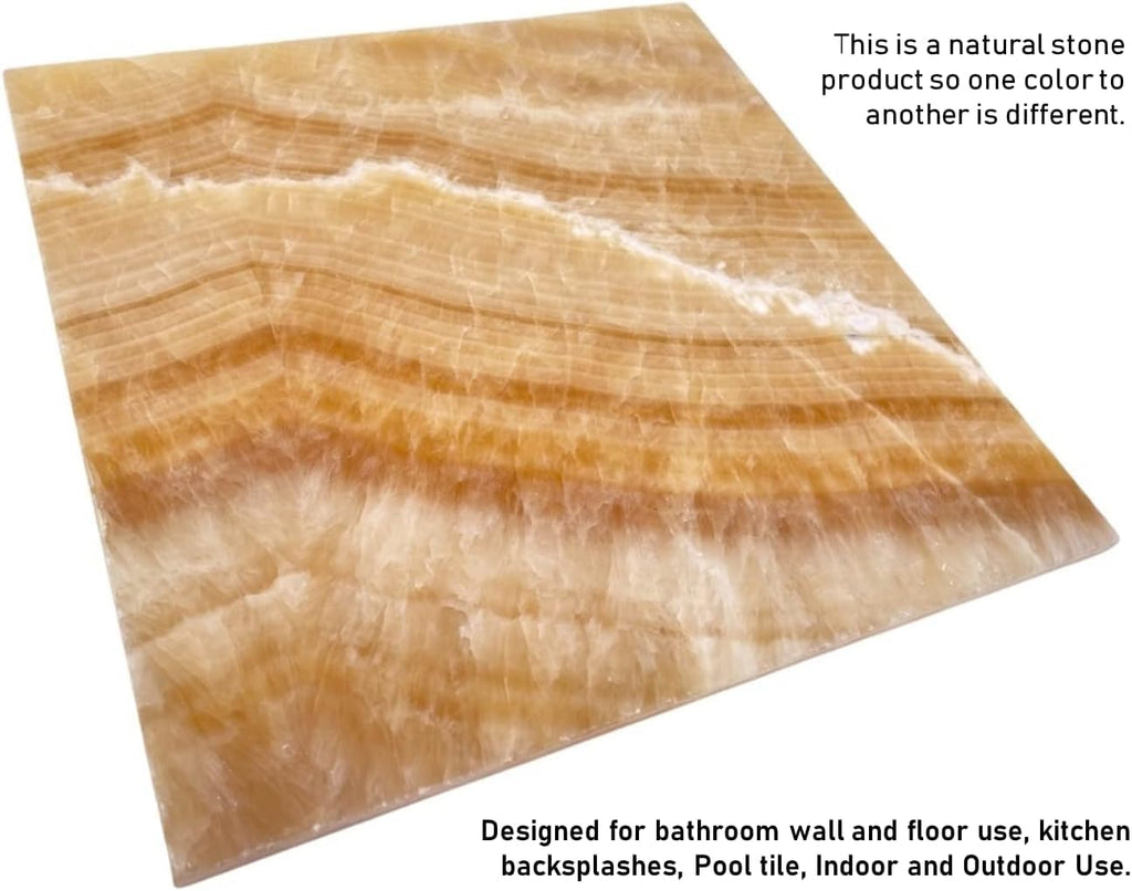 Premium Gold Onyx 12x12 Polished Marble Tile - Natural Stone Floor, Kitchen Backsplash, Fireplace Surround, Wall