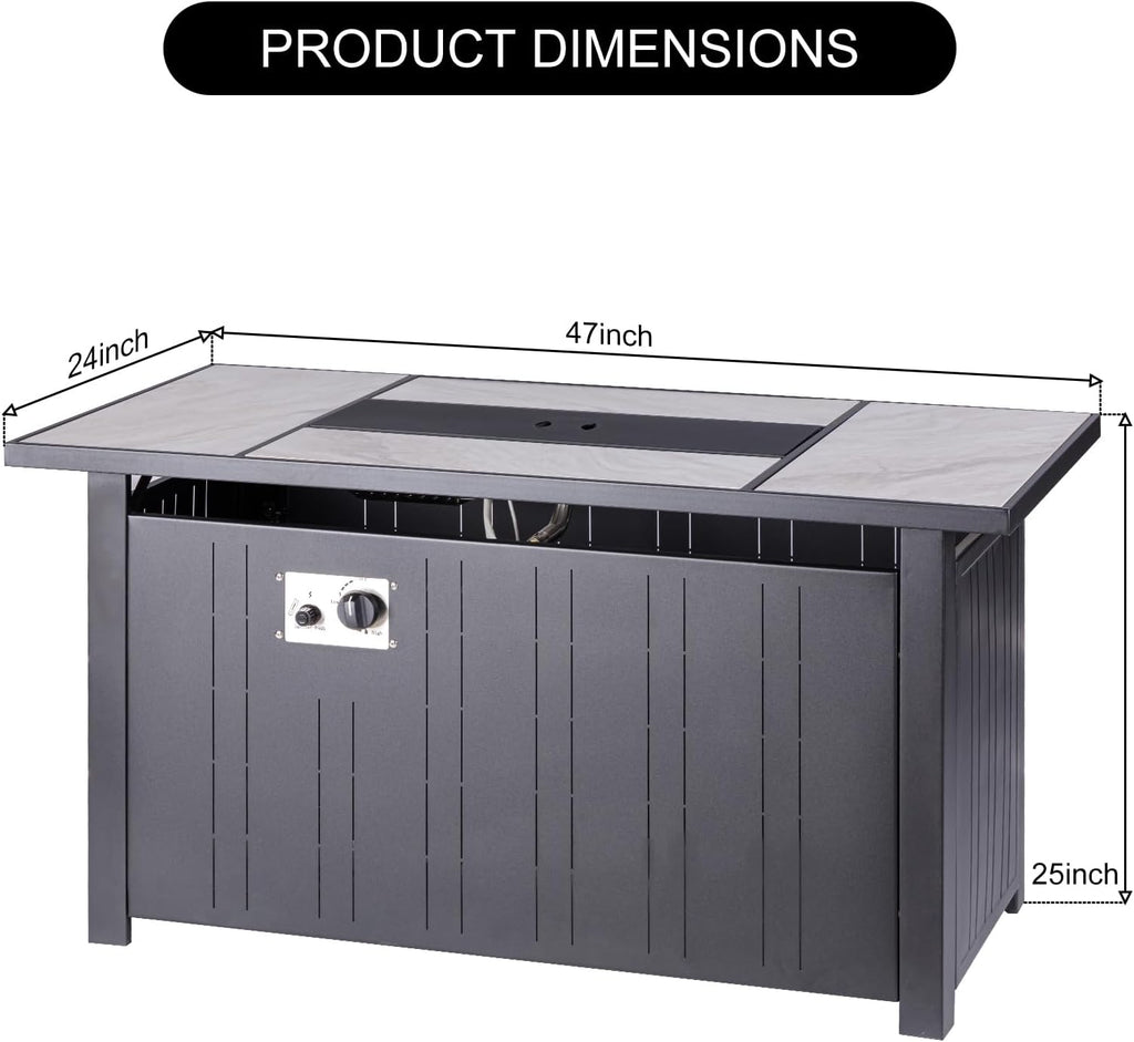47" Propane Fire Pit Table with Real Ceramic Tabletop, 50000 BTU Gas Firepit Table with Lid & Lava Stones